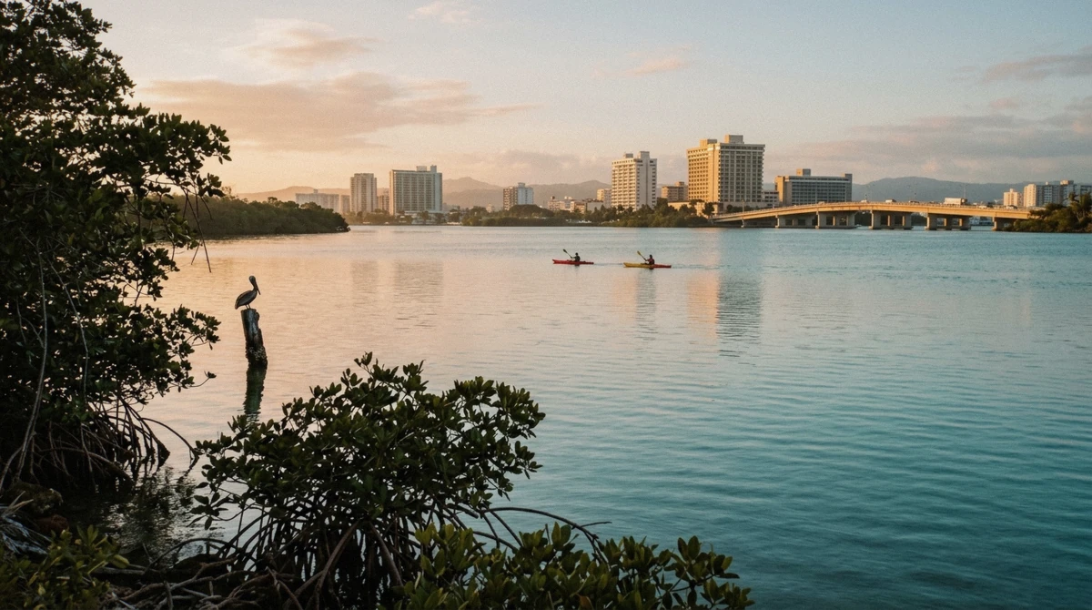 Paddlers on the Condado Lagoon by day, before the LED night tours people confuse with the question is condado lagoon bioluminescent